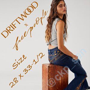 NWT Free People x Driftwood Violet Embroidered Flare Jeans Sz 28
